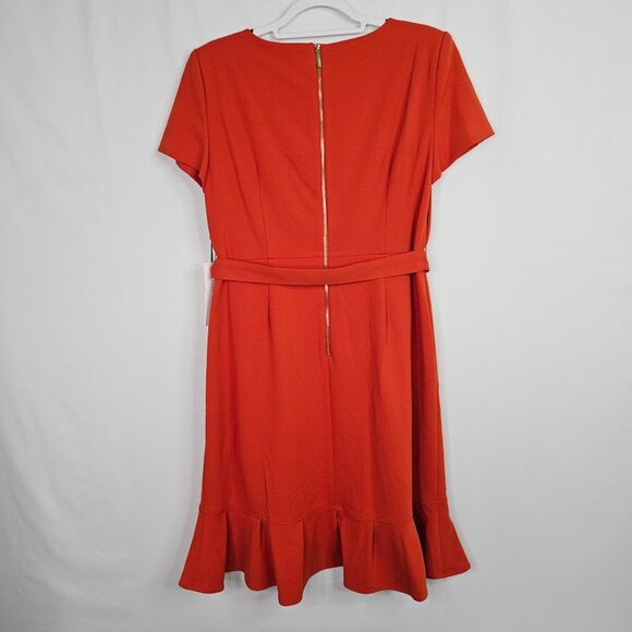 NWT CALVIN KLEIN Faux Wrap Dress ORANGE CLAY size 16 Ruffle Hem Summer Feminine - Picture 10 of 11